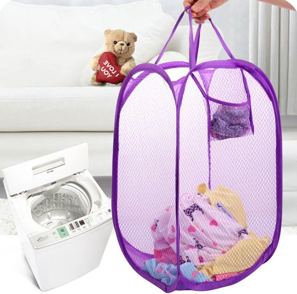Foldable Pop-Up Mesh Laundry Hamper with Side Pocket Clothes Laundry Basket Stor
