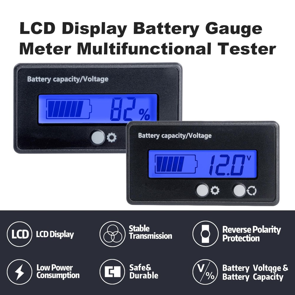 Golf Cart Battery Voltage Meter with Bracket, 2.4 * 1.3 * 0.5in, Blue bracket