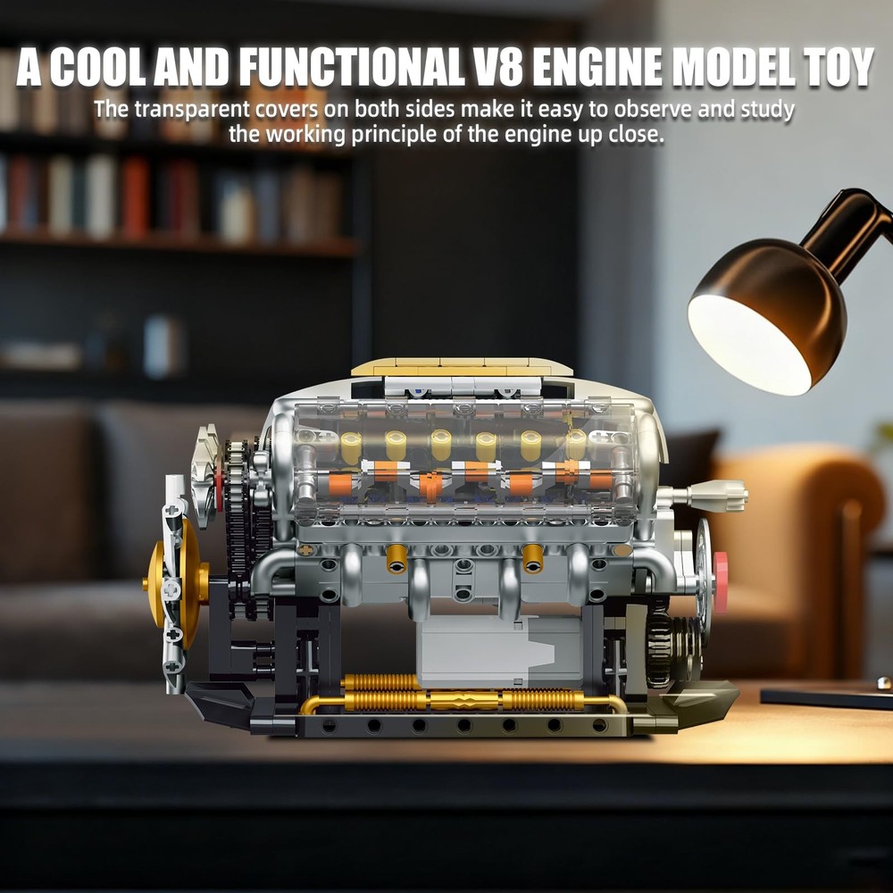 Engine Model Kit V8 Engine Runs Mini Visible Car Motor 703 PCS 14+