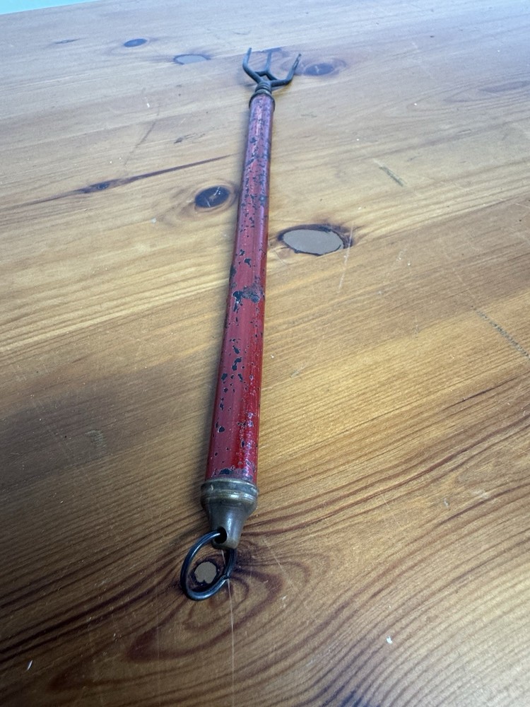 Vintage Fireplace Toasting Fork Red Wood Handle Hearth Tool Iron 18.5”