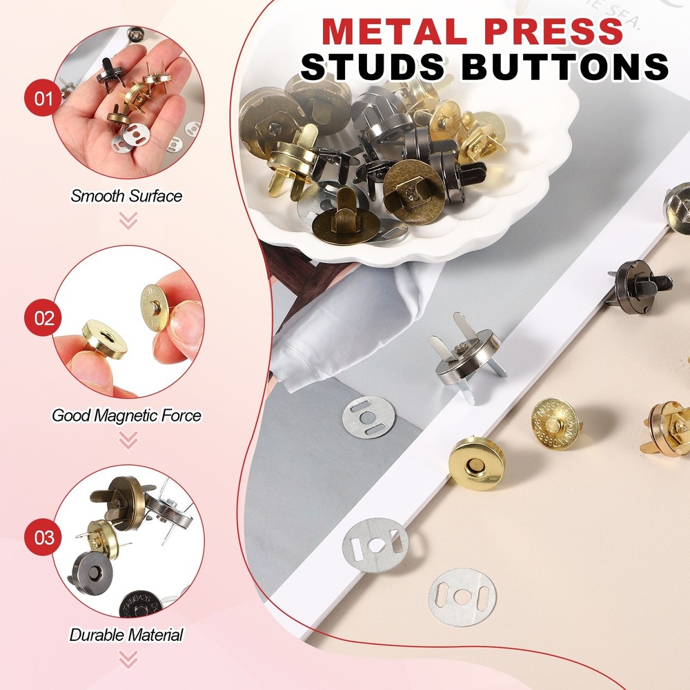 20 Sets 14 mm Magnetic Snap Buttons with Washer, Bronze