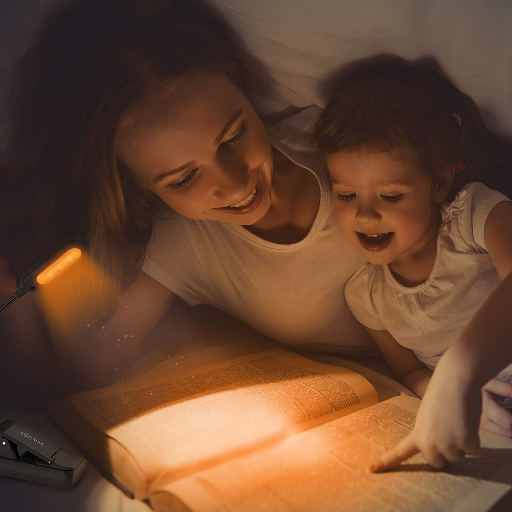 VAVOFO Amber Rechargeable Reading Light, Blue Light Blocking Book Light, 7 Leds