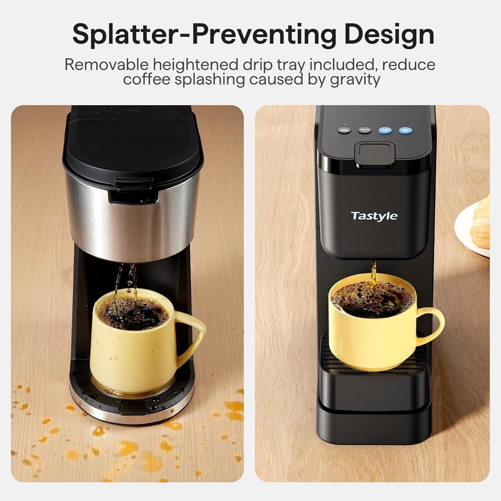 Versatile Coffee Maker for K-Cups and Tea - Compact, Splash-proof, 4 Brew Styles