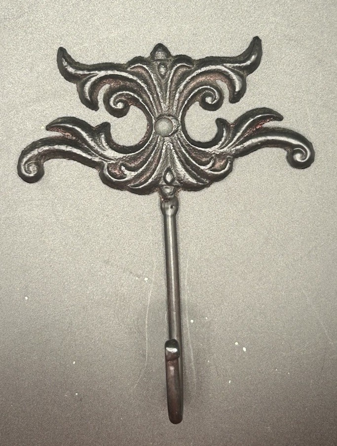 Vintage Victorian Style Cast Iron Wall Hook 5.5” Mid Century Rustic