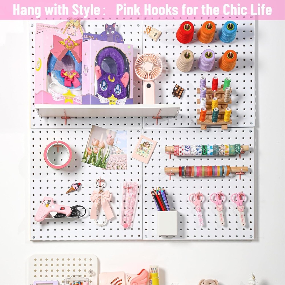 50 2 Inch Pink Pegboard Hooks with Rubber Tips for Secure Organization