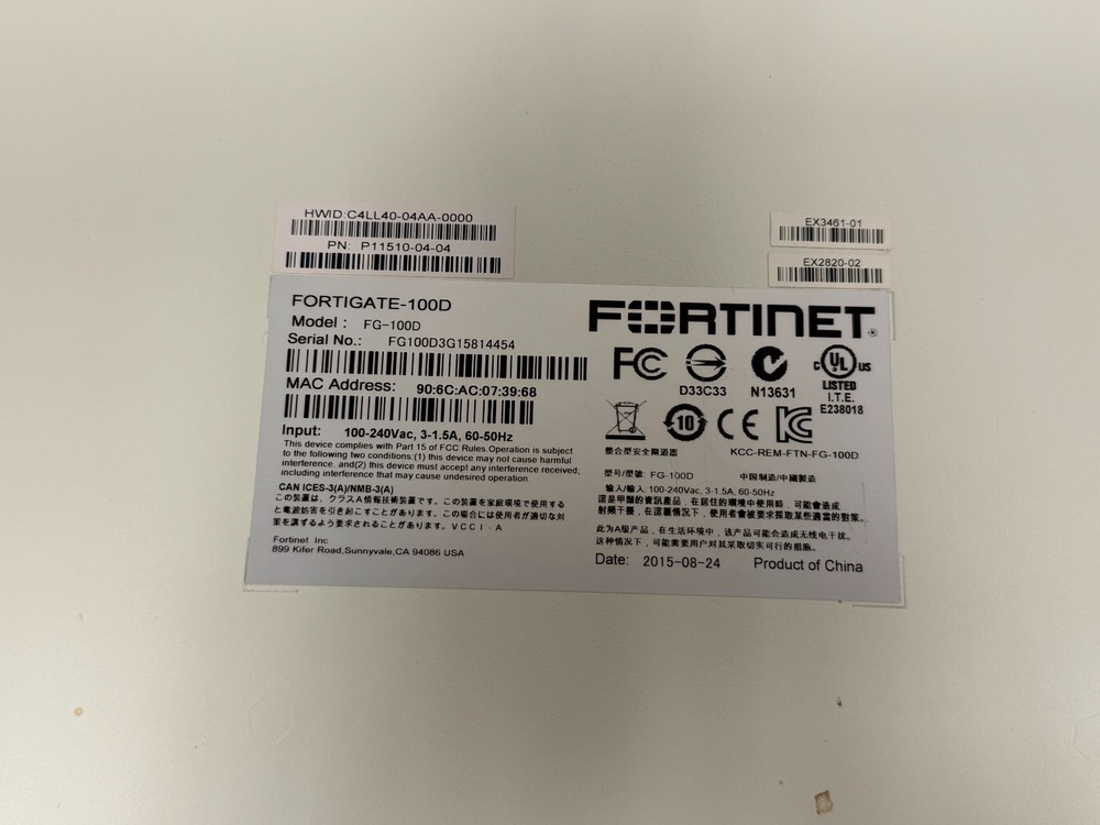 Fortinet Fortigate-100D Network Security Firewall Initialized FG-100D - Used