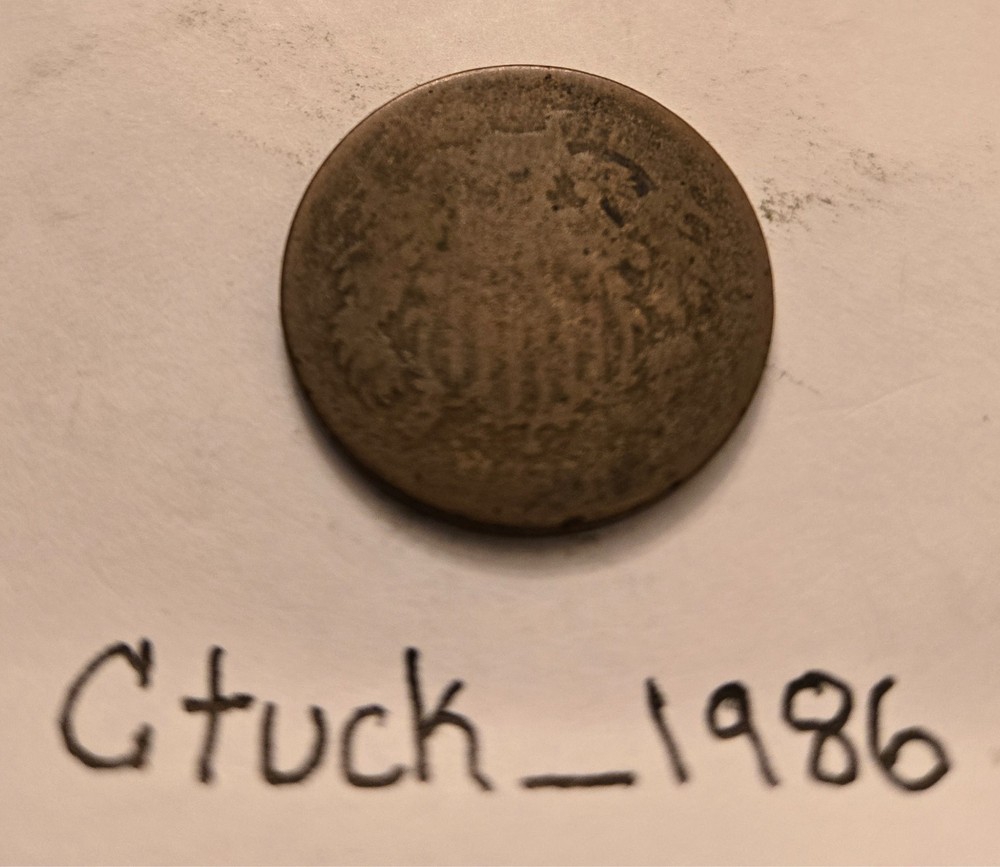 1865 "Union Shield" Copper Two-Cent Coin, AG Condition GUARANTEED AUTHENTIC!