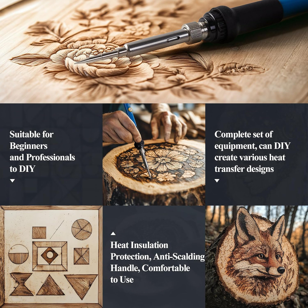 Professional 113-Piece Wood Burning Kit with Adjustable Temperature Tools