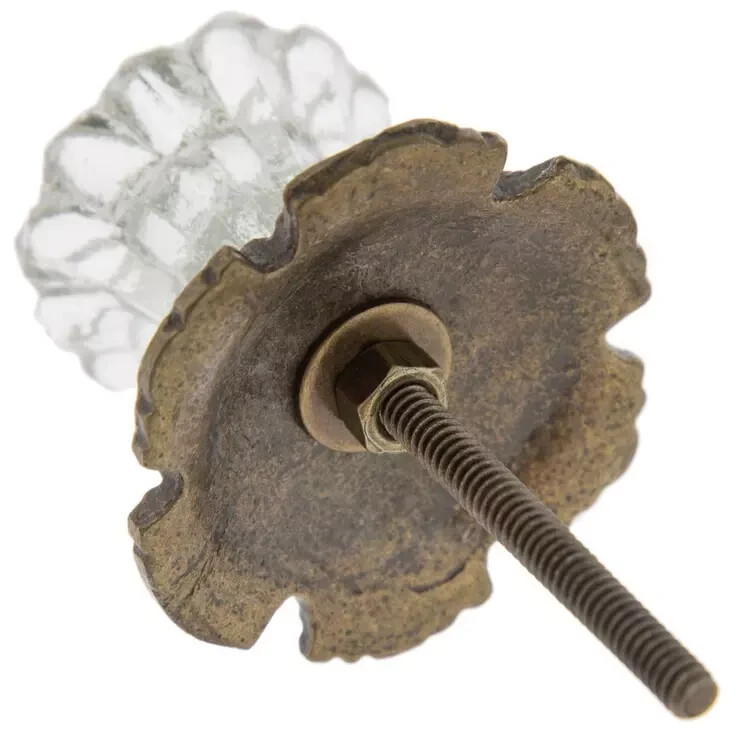 Vintage-Brass Metal Flower Crystal Clear Solid Glass bronzed Knob Handle pulls