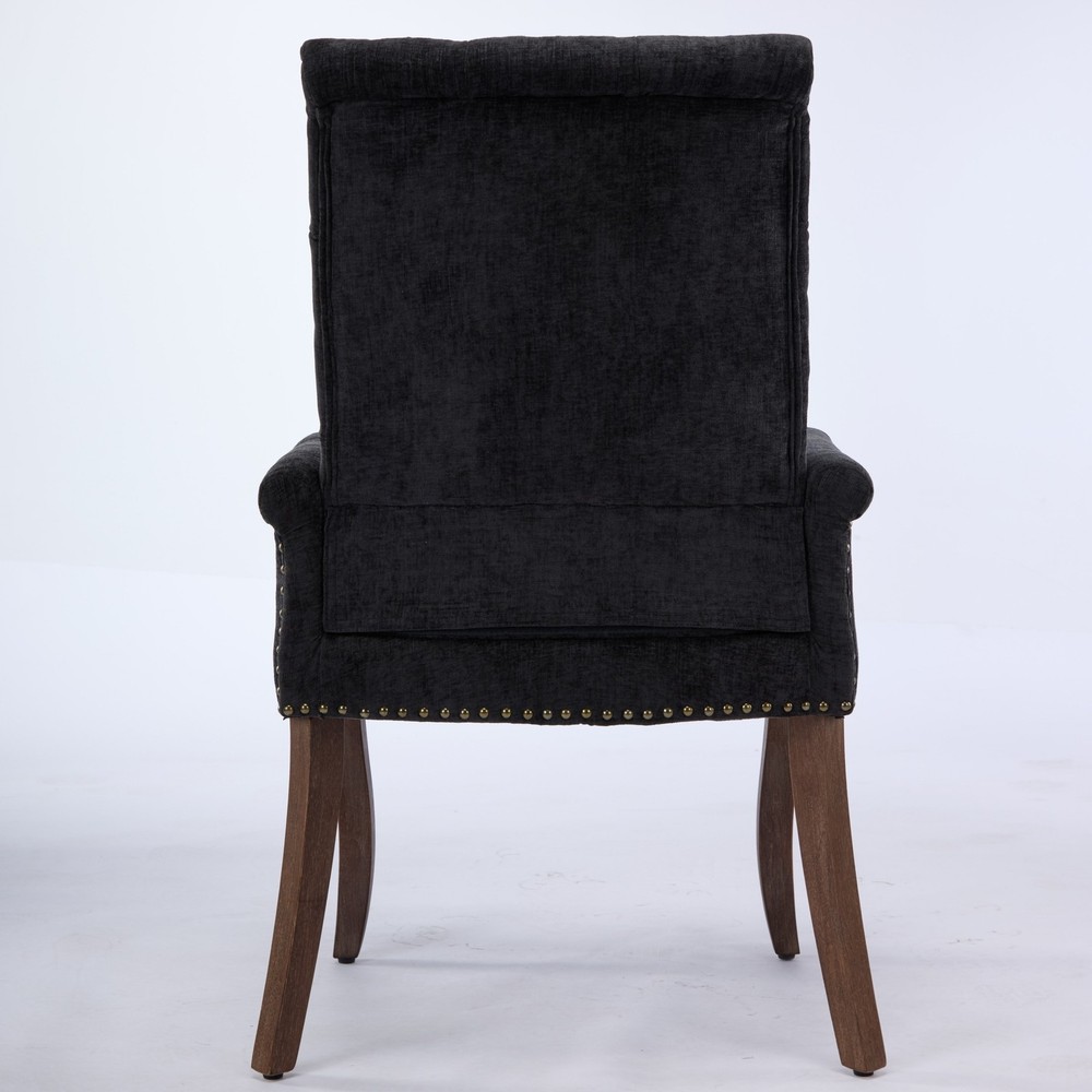 Upholstered Chenille Fabric Accent Dining Chair, Curved Solid Wood Legs, Elega