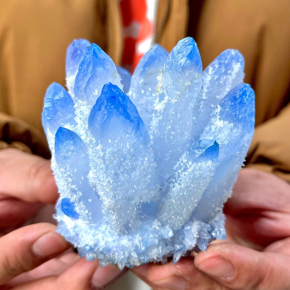 463G Newly discovered blue Phantom Quartz Crystal Cluster mineral samples