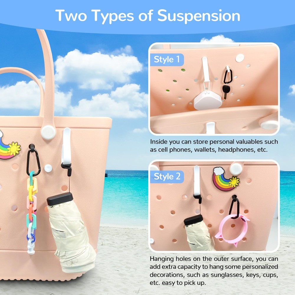 4Pcs Hooks Set Accessories Compatible for Bogg Bag, Insert Small, Pink