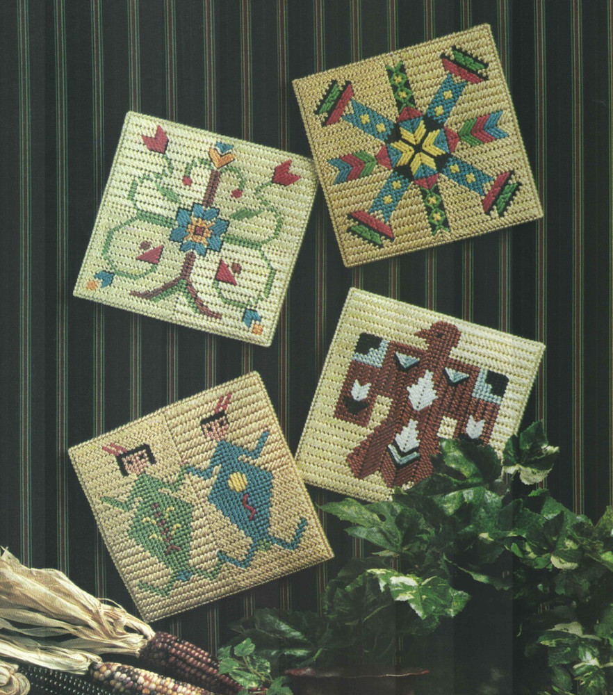 4 NATIVE AMERICAN WALL TILES HOME DECOR PLASTIC CANVAS PATTERN INSTRUCTIONS