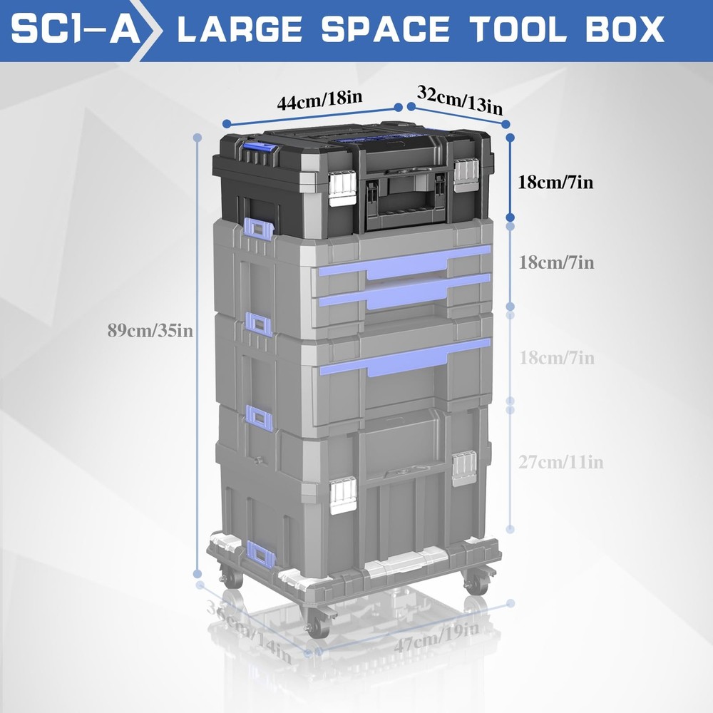 18 Inch Flat Top Tool Box | AIRAJ Stackable Modular Tool Organizer Box Storag...