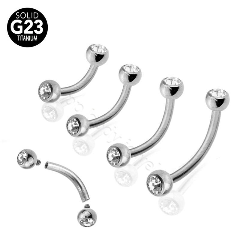 16G G23 Titanium Internally Threaded Double Gem Curved Barbell Eyebrow Ring