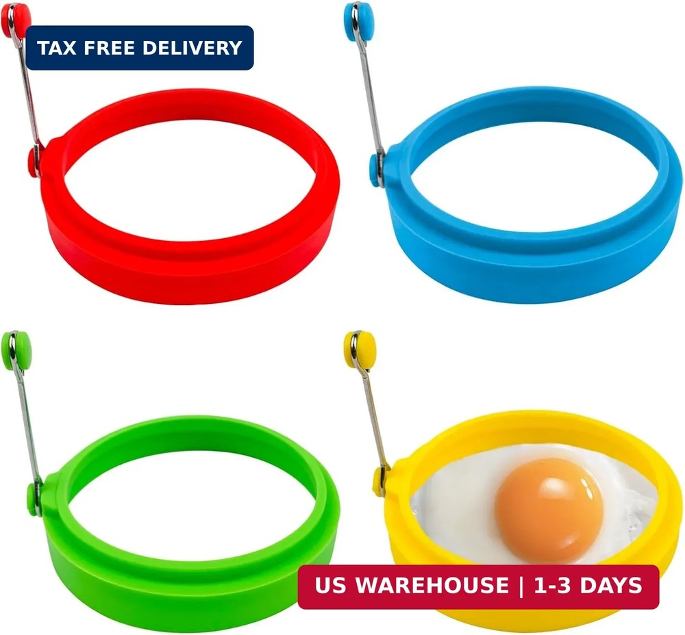 Egg Ring Set, Silicone Egg Ring Molds, Fried Egg Rings and Non-stick Egg Cooker