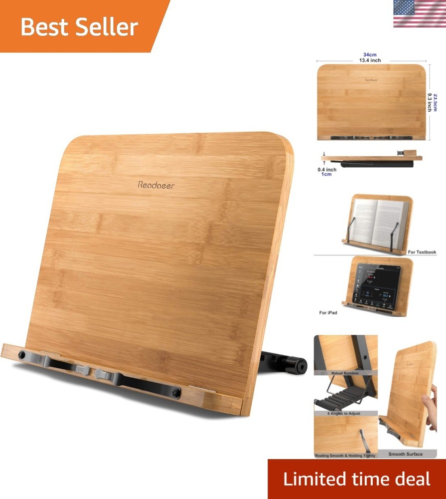 Bamboo Book Stand - Large Adjustable Foldable Desktop Document Holder in  Style