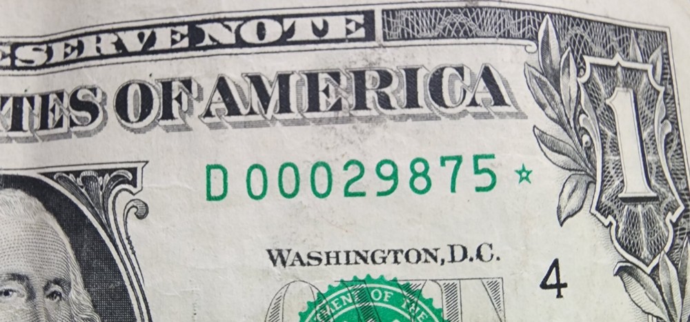 2017 $1 Dollar Bill Star Note, Miscut Cut Error and Low Serial Number