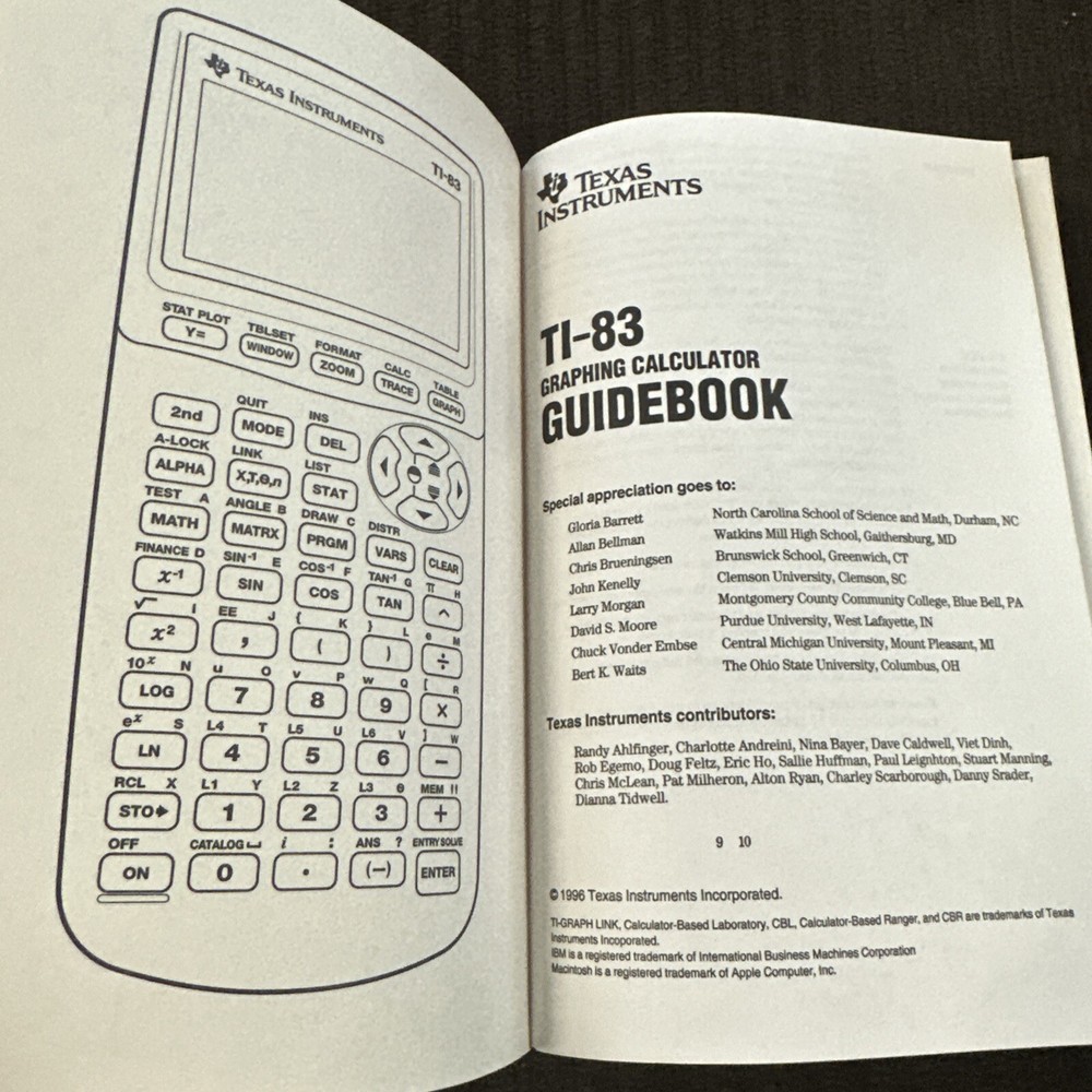 Texas Instruments TI-83 Graphing Calculator + Cover & guidebook tested