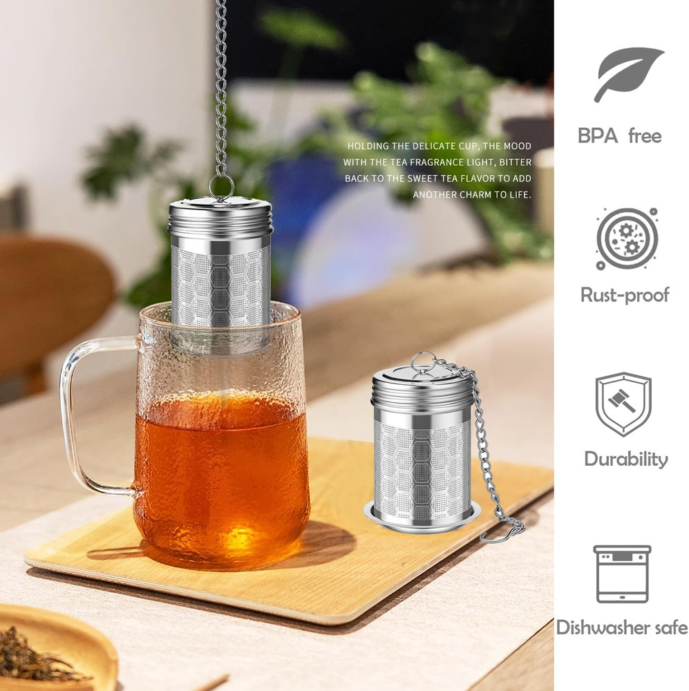 2 Pack Stainless Steel Tea Infusers, Extra Fine Mesh Strainers with Drip Trays,
