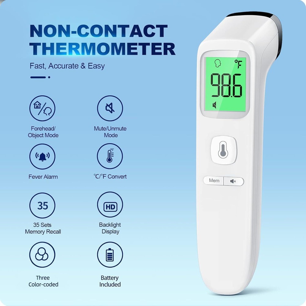 No-Touch Thermometer – Digital Forehead & Object Mode, FSA/HSA Eligible