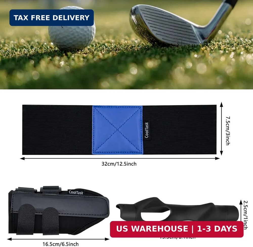 3 Piece Golf Grip Trainer Set, Golf Training Aid with Swing Correction Arm Strap
