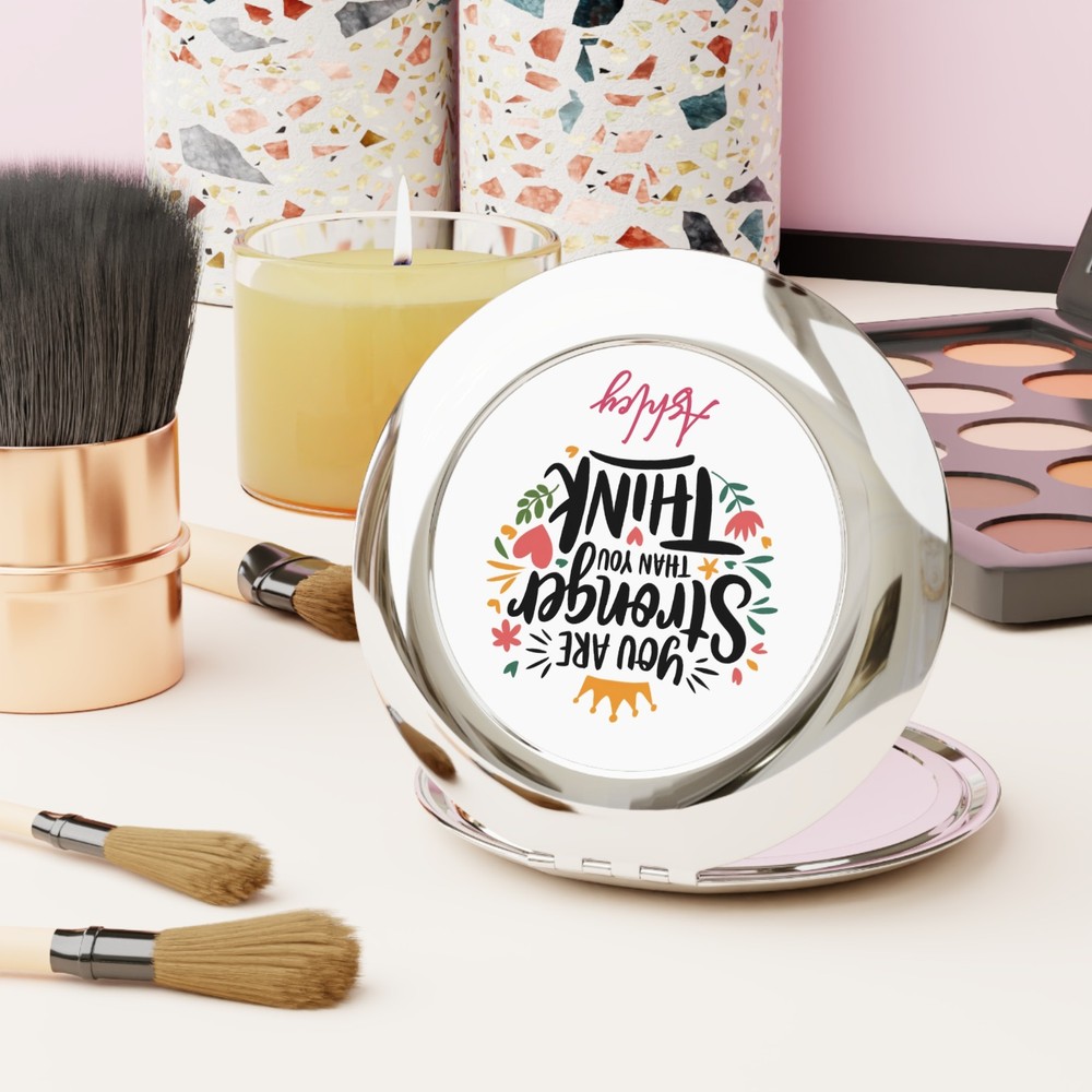 Personalized Inspirational Compact Mirror Custom Name You Are Stronger Gift