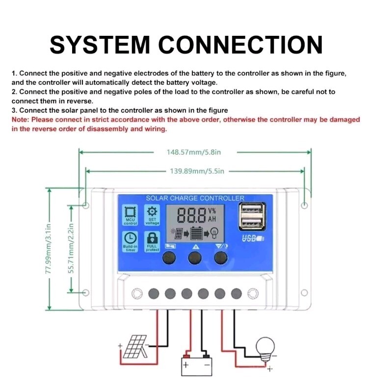 30A Solar Panel Charge Controller 12/24V Auto LCD Display Dual USB
