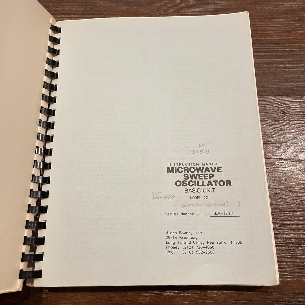 Micro-Power Model 221 Microwave Sweep Oscillator Basic Unit Instruction Manual