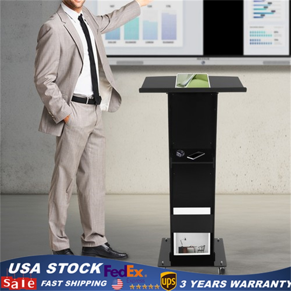Acrylic Podium 48.4" Rolling Acrylic Podium Stand Reading Surface Storage Shelf