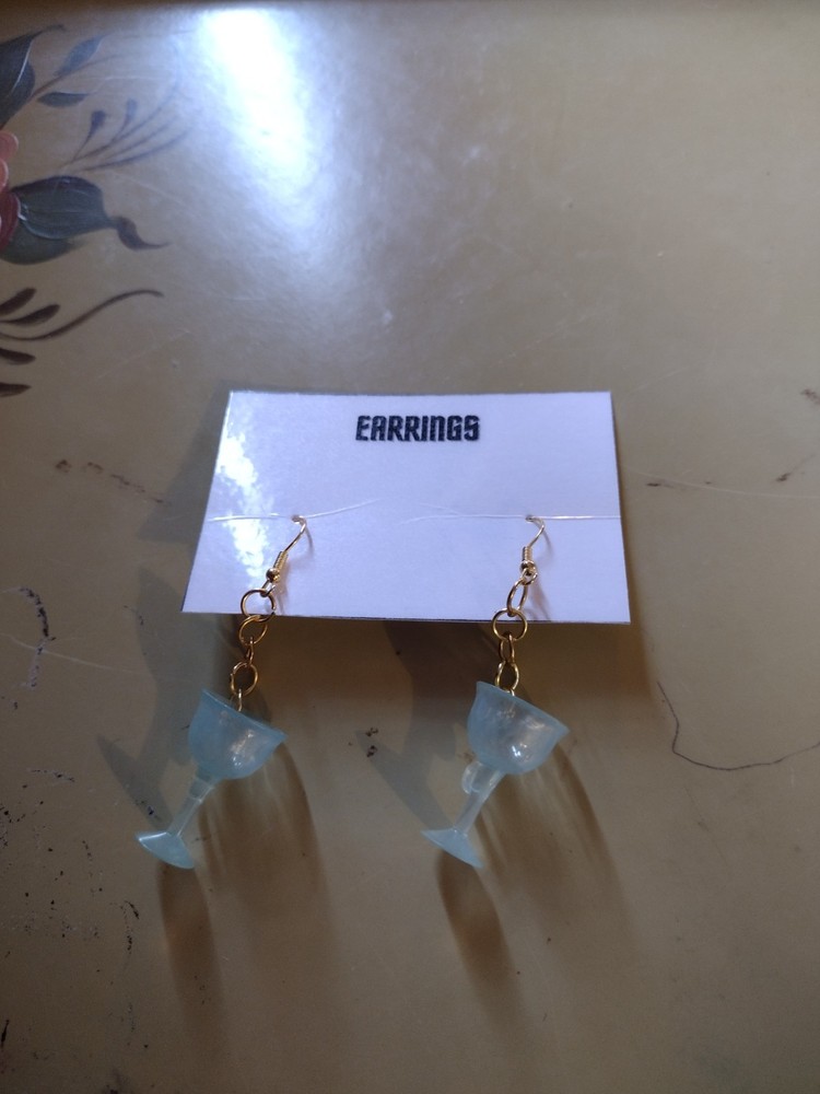 Blue Translucent Handcrafted Wine Goblet Drop Earrings