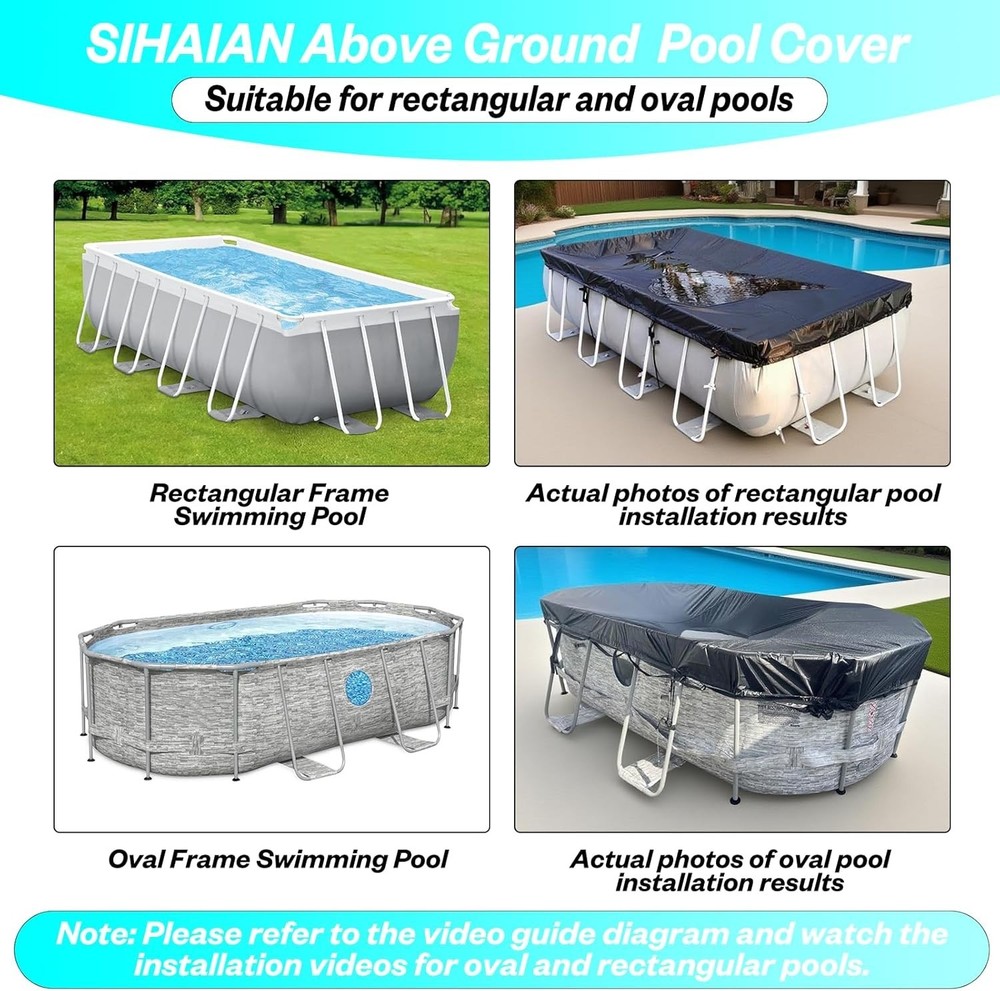 SIHAIAN 18x36Ft Rectangular Pool Cover with Side Storage for Oval / Rectangle