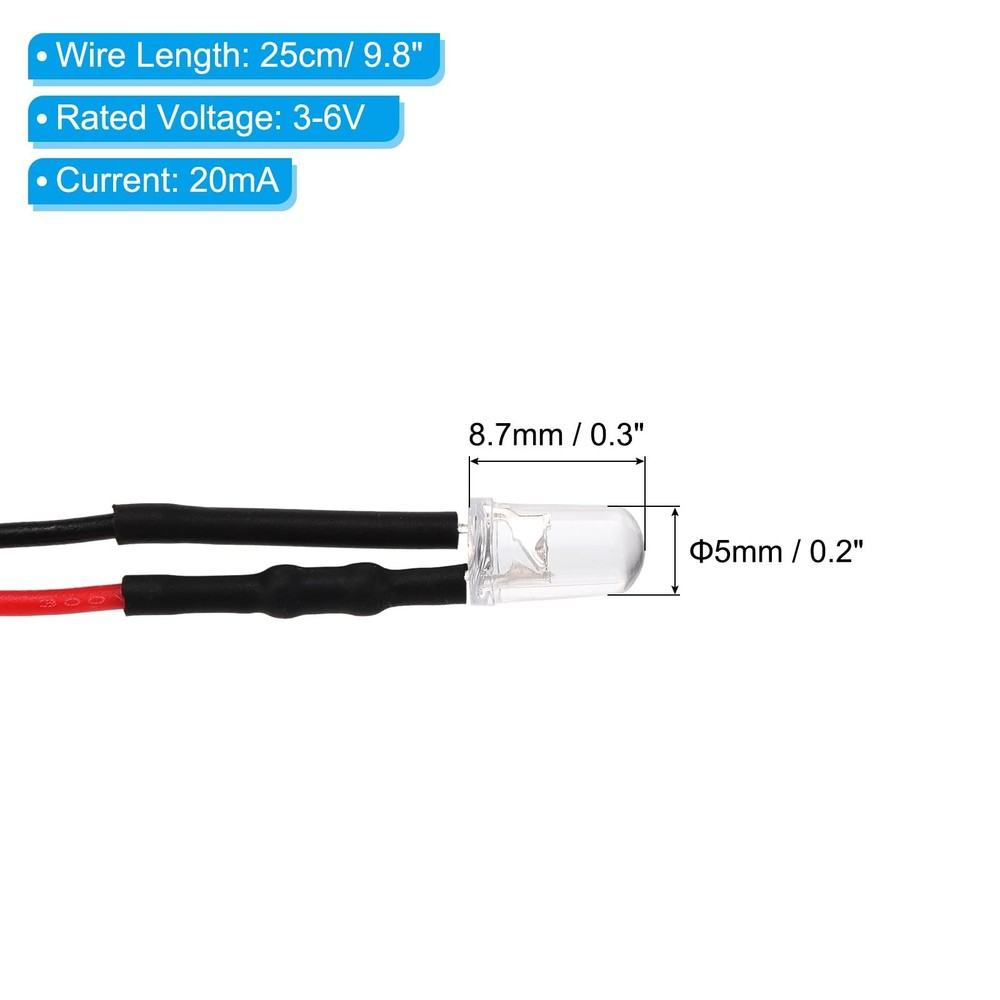 5mm LED Diode Light, 100 Pcs 3-6V DC Pre Wired Mini LED Lights Bulb Light-Emi...
