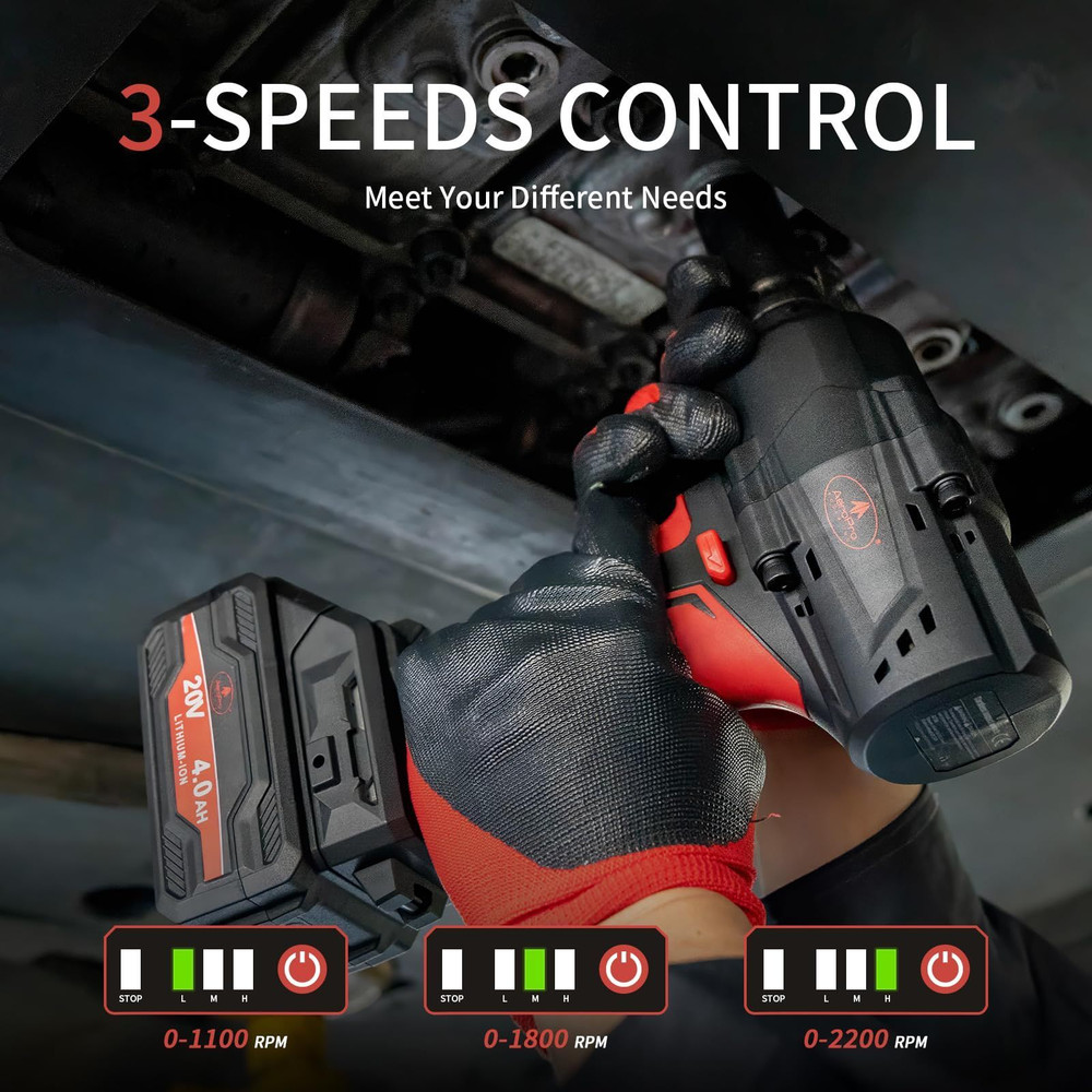 Cordless Impact Wrench + Socket Set + Case, Black and Red