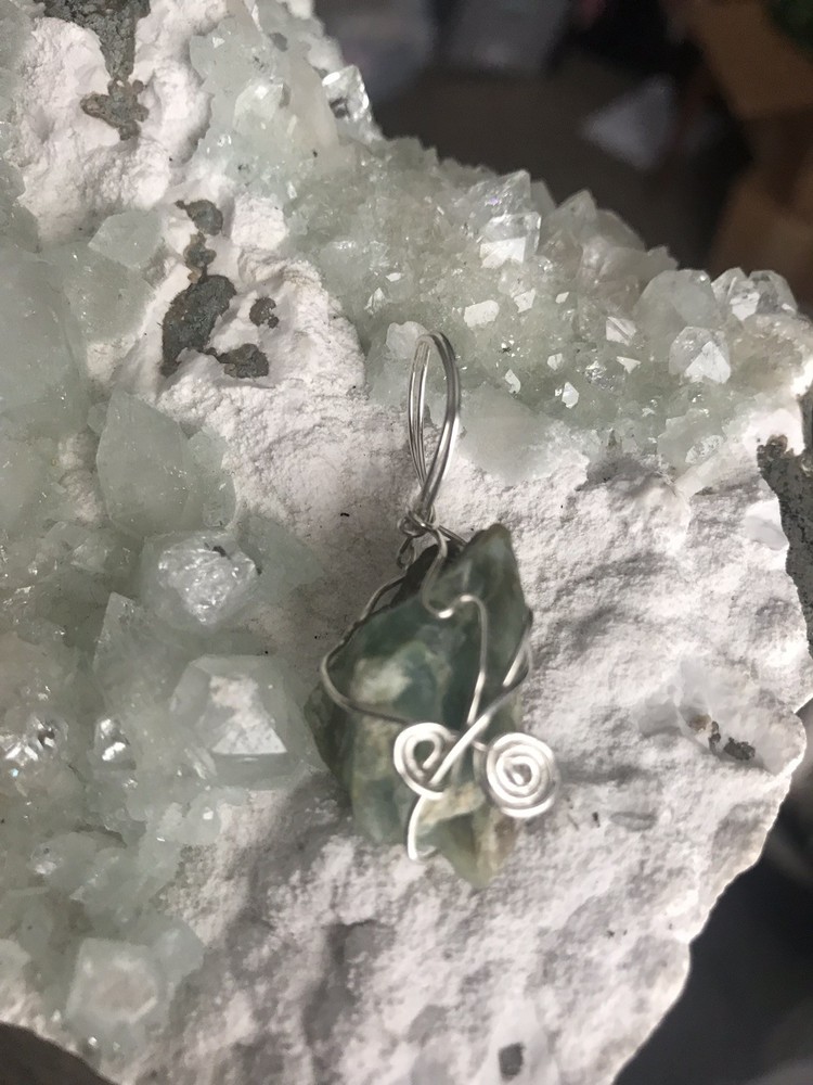 Rough Natural Blue Peruvian Opal Sterling Silver Wrapped Pendant