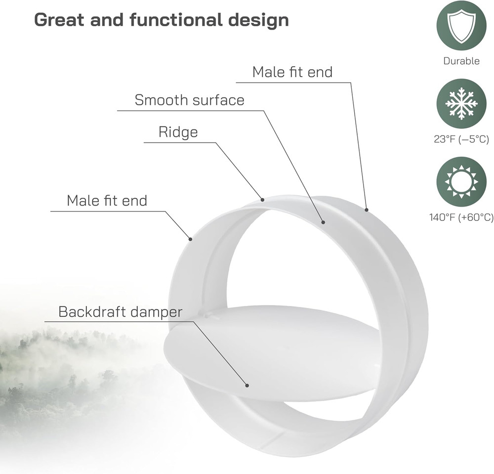 6'' Inch - Backdraft Dampers - Backflow Shutter - ABS Plastic - One-Way Airflow