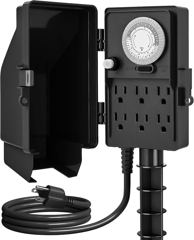 Outdoor Power Stake, 24-Hour Mechanical Light Timer, Electrical Power Strip Weat