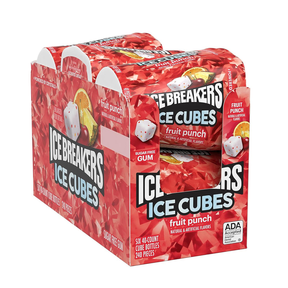 ICE BREAKERS Ice Cubes Fruit Punch Sugar Free Chewing Gum Bottles 3.24 Oz (6 Cou