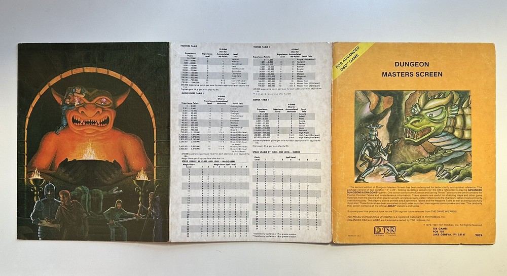 Dungeon Masters Screen (For Advanced D&D Game) 1981 TSR Games 9024 2-tri panel