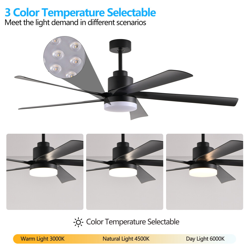 65'' Black Ceiling Fan with Light, 5-Blade LED Ceiling Fan w/ Remote Control
