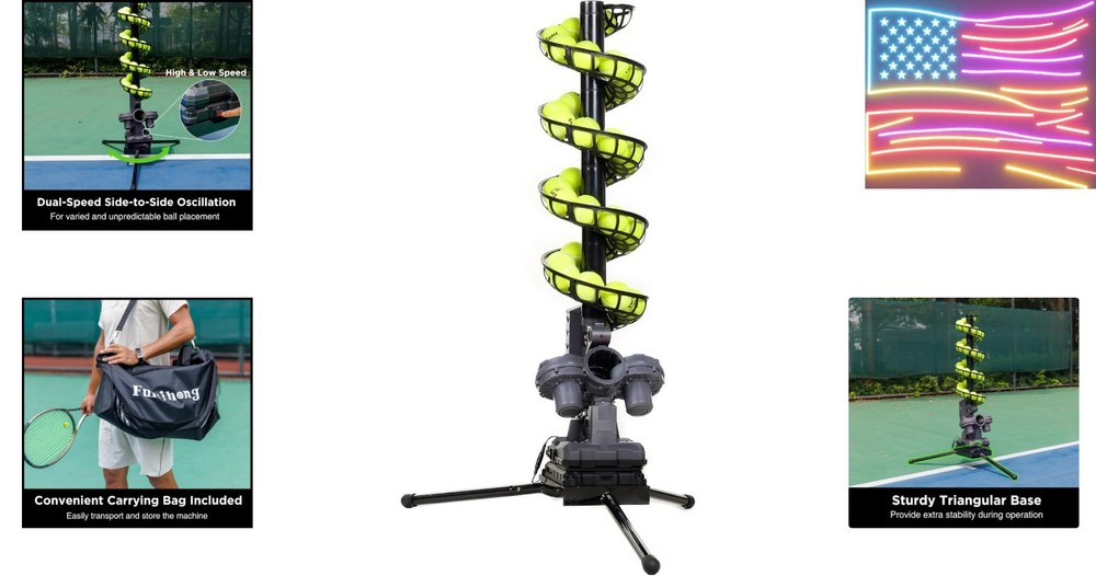 Tennis Ball Machine with Triangular Base, Adjustable Speeds, Oscillating Left...