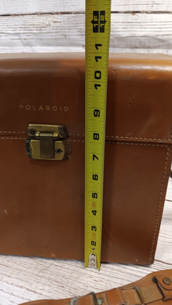 Vintage Brown Leather Polaroid Camera Case with assorted Flash Devices