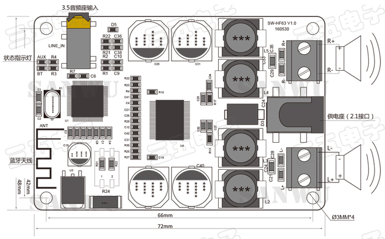 TDA7492P 2x25W Wireless Bluetooth V2.1 Audio Receiver Power Amplifier Board CA