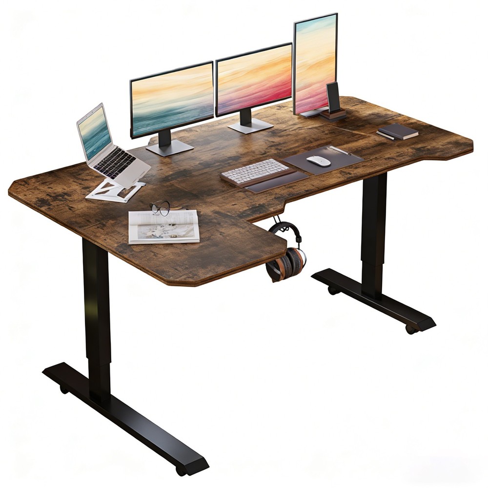 L-Shaped Height Adjustable Electric Standing Desk Computer Table  With Type-C