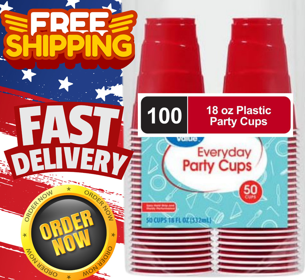 Great Value Everyday Disposable Plastic Party Cups, Red, 18 oz, 100 Count