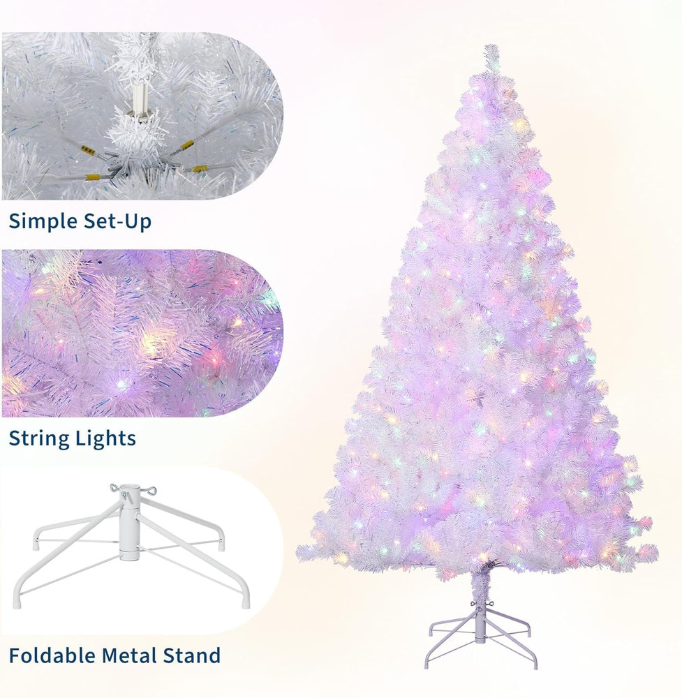 7.5Ft Pre-Lit White Christmas Tree with 450 LED Lights - Easy Assembly