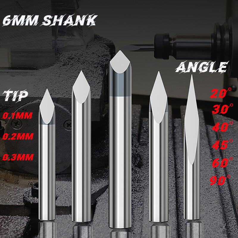 Carbide Engraving Tool 6mm Shank 3 Flute Solid Carbide Router Bits 20°-90°End Mi