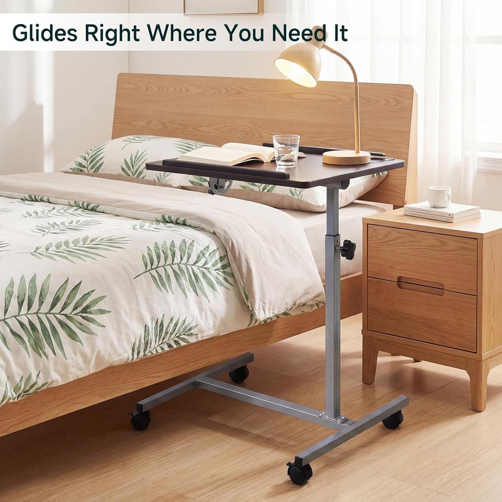 Rolling Desk Adjustable Height Adjustable Overbed Bedside Table W/ Wheels Small