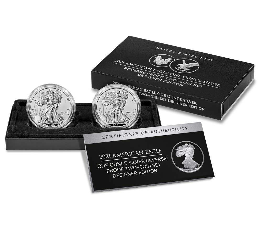 2021 WS $1 Silver Eagle Reverse Proof 2-Coin Designer Edition Set OGP
