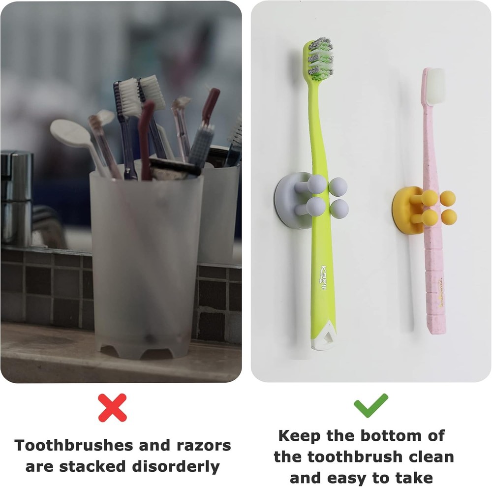 XoYoZo 4 pcs Silicone Toothbrush Holder Multi-Function Hook Waterproof Green